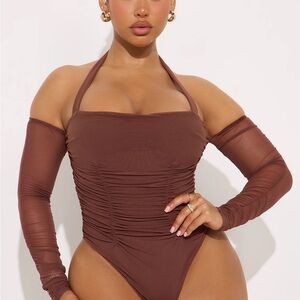 Elegant Brown Halter One-Piece Swimsuit